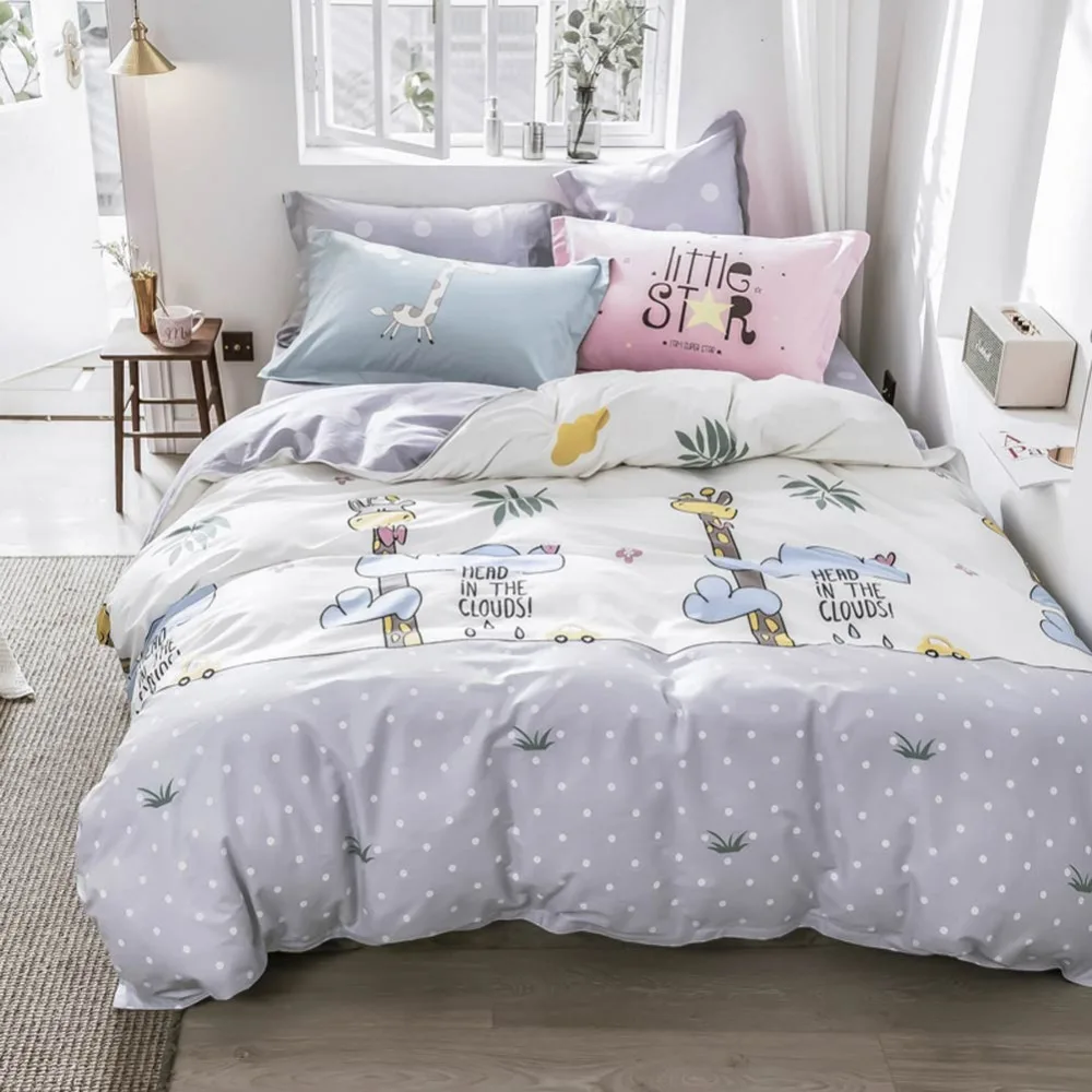 2019 мультфильм Жираф горошек серый Bedlinens Твин Полный queen набор пододеяльников для пуховых одеял комплект постельные принадлежности из