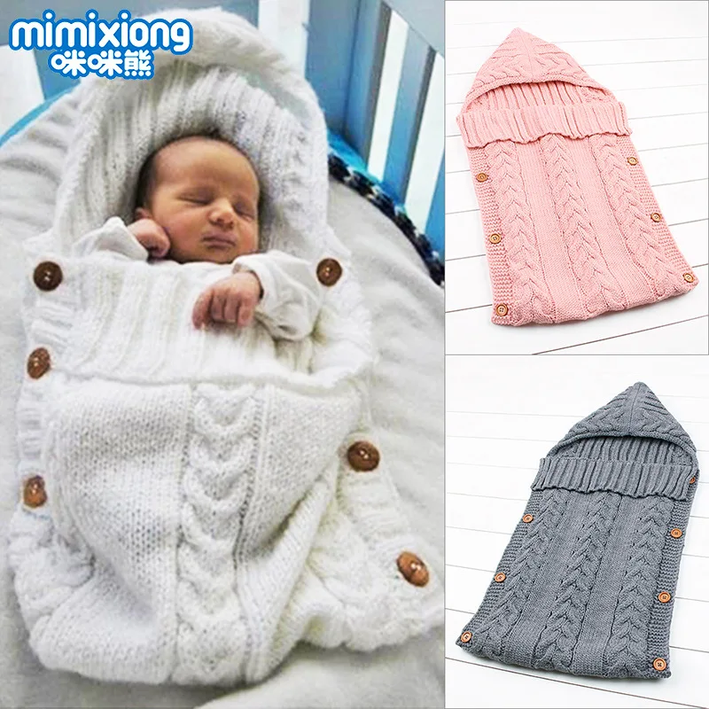 

Autumn Envelope for Newborn Baby Sleeping Bags Winter Warm Infant Stroller Sleep Sack Cable Knitted Toddler Outdoor Swaddle Wrap