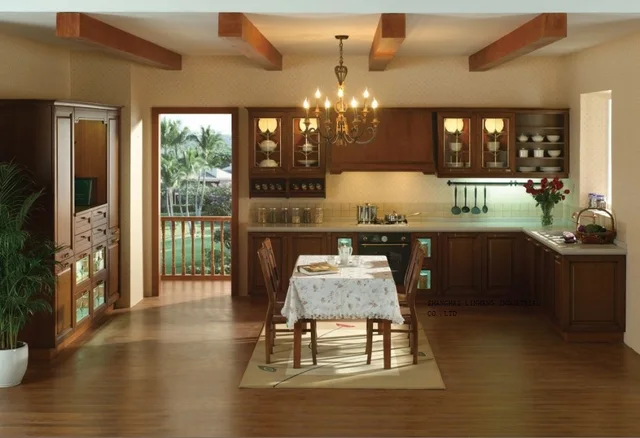 Best Offers solid wood dark cherry wood kitchen cabinets(LH-SW059)