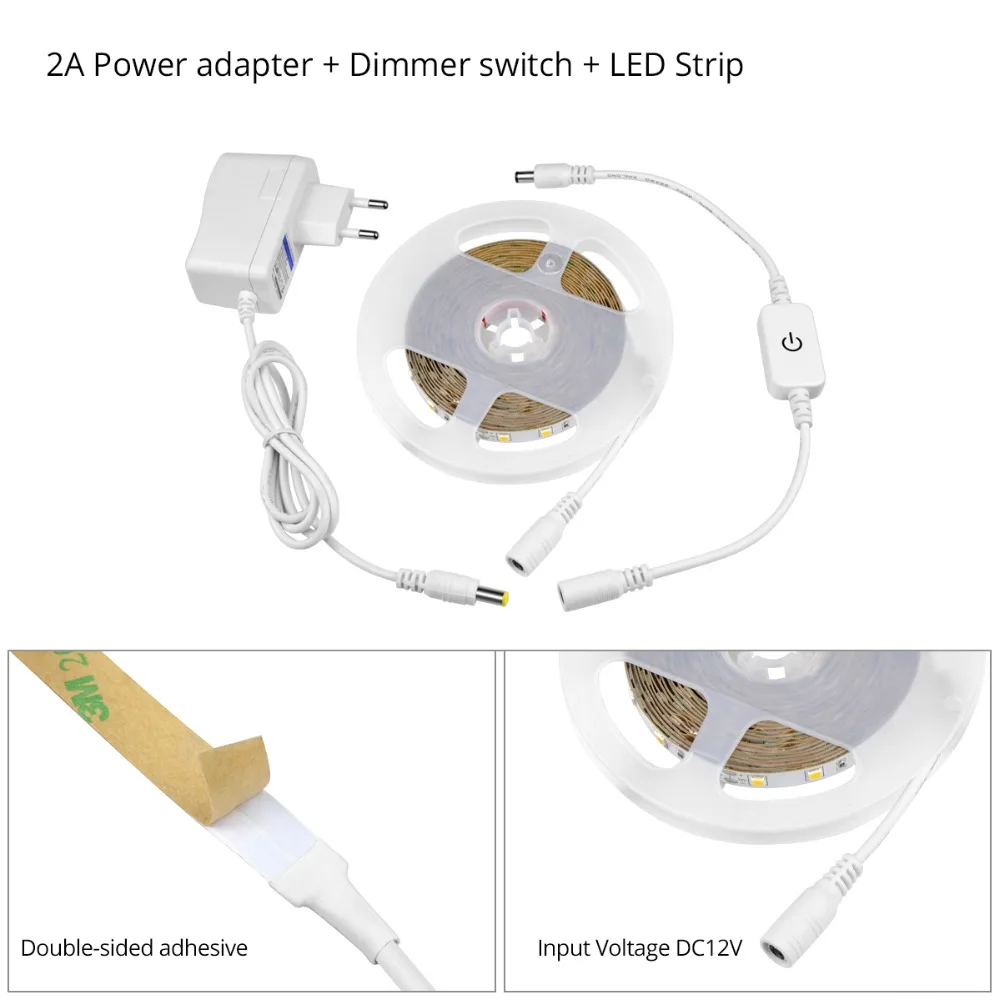 Светодиодная лента с регулируемой яркостью 5 м, 220 В, 110 В, 2А, блок питания, 12 В, 4040 SMD, сенсорный датчик, переключатель для шкафа, шкафа, кухонного освещения