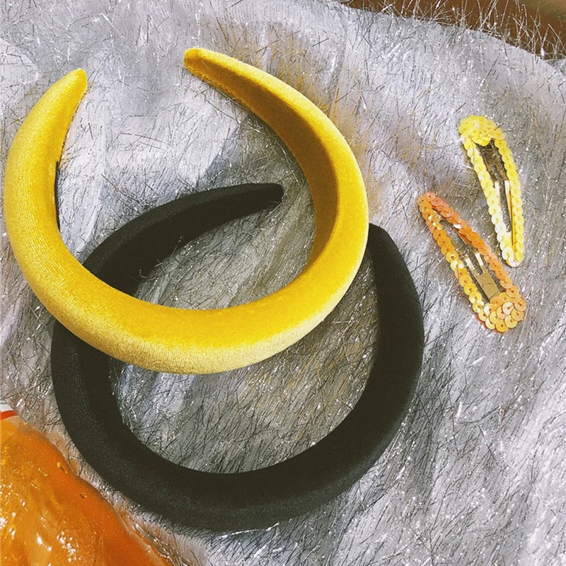 

1.5x4CM Solid Black/Yellow Velvet Hairband Thick Headbands for Women's Headwear Hair Accessories 2019 NEW PD023