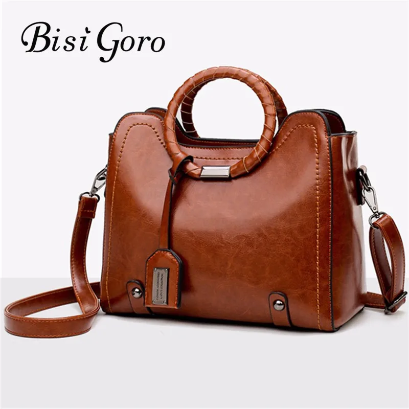 

Bisi Goro 2019 Oil Wax Women Handbags Tree Branches Metal Decor Handbags Lady Shoulder Crossbody Messenger Bag Female Purse Tote