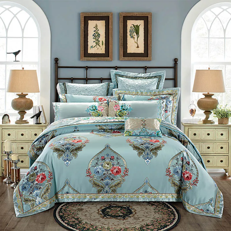 

Luxury Stain bed linens set with Pillow Cases Bedspreads Queen King Size European jacquard Set 4pcs/9pcs bedding set