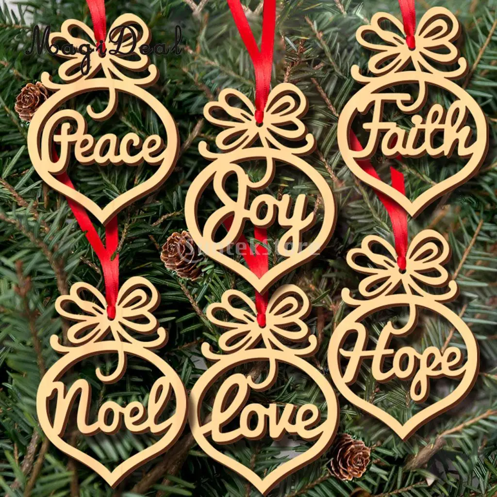 MagiDeal Beautiful Set of 6Pcs Wooden MDF Faith Noel Tags With String DIY Craft  for Christmas Garlands Scrapbooking Decoration