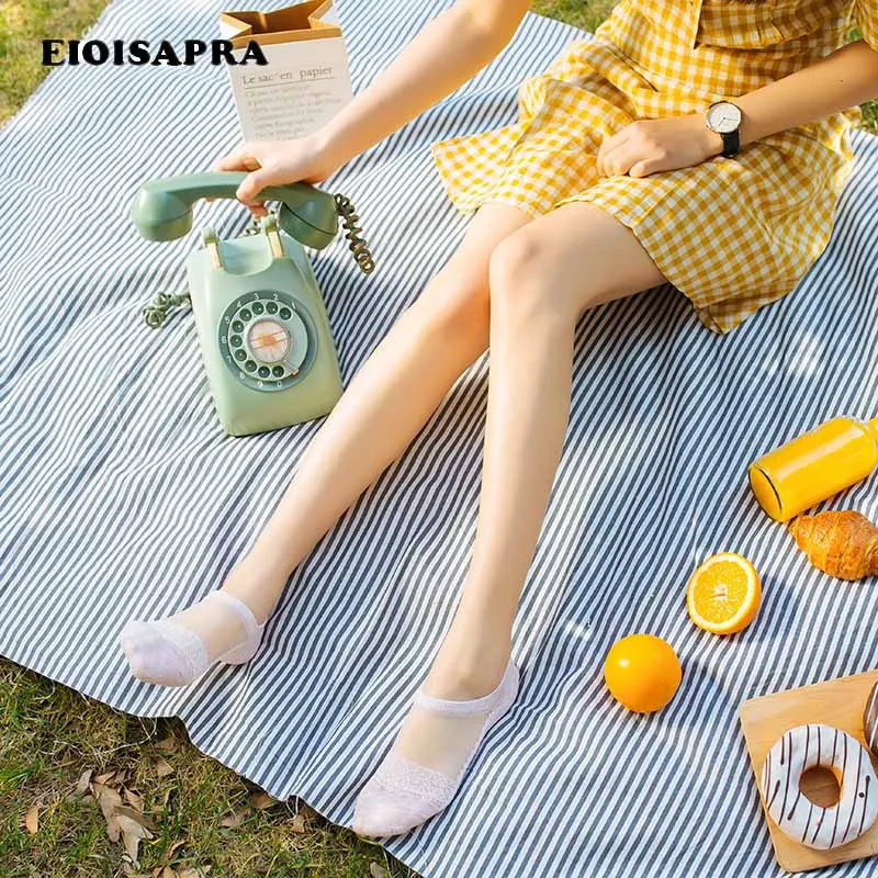 

[EIOISAPRA]Japan Art Crystal Princess Lace Silk Socks Women Fashion Transparent Harajuku Sexy Calcetines Fashionable Boat Sokken