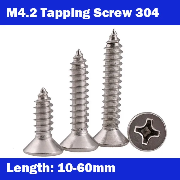 

M4.2 20PCS DIN7982 304 Stainless Steel Screws M4.2*10-60mm Cross Recessed Flat Head Countersunk Self-tapping Wood Screws ISO7050