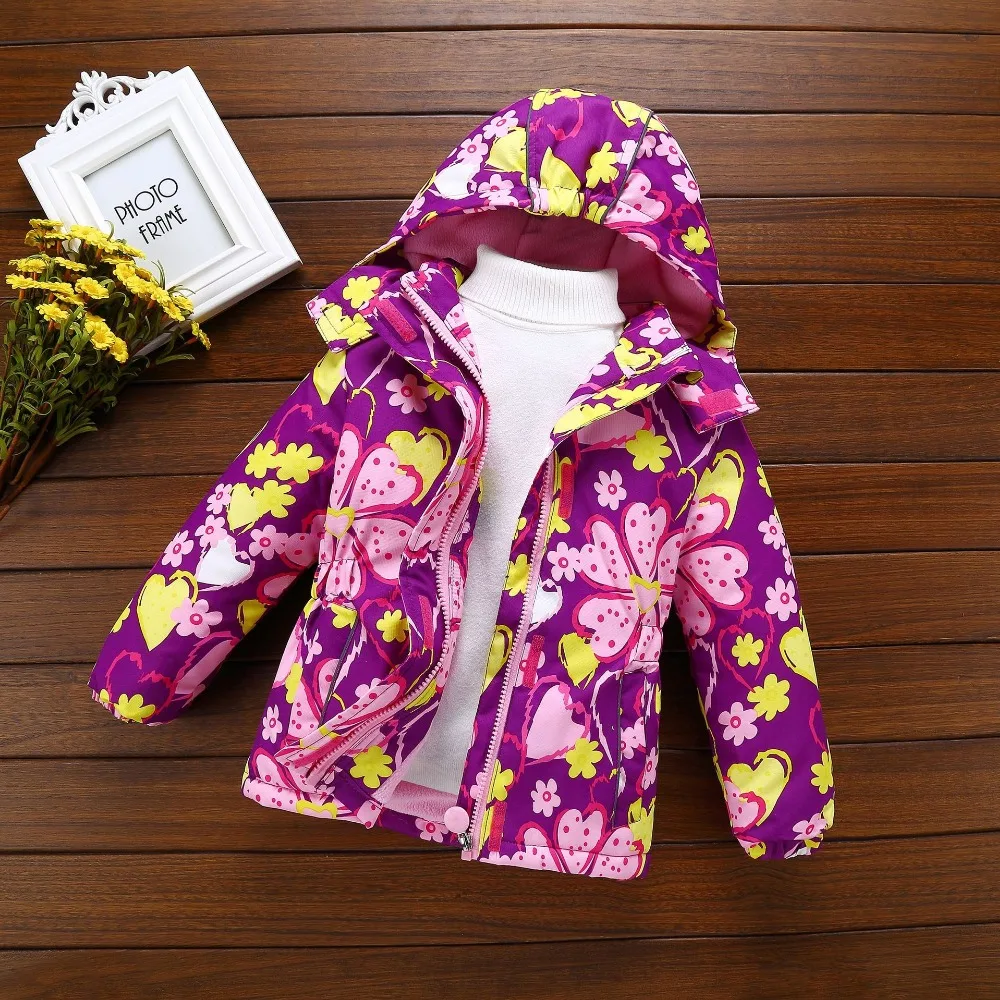 

Fashion Heavyweight Children Outfits Waterproof Purple Printing Baby Girls Jackets Warm Cotton Winter Child Coat 3-12 Years Old