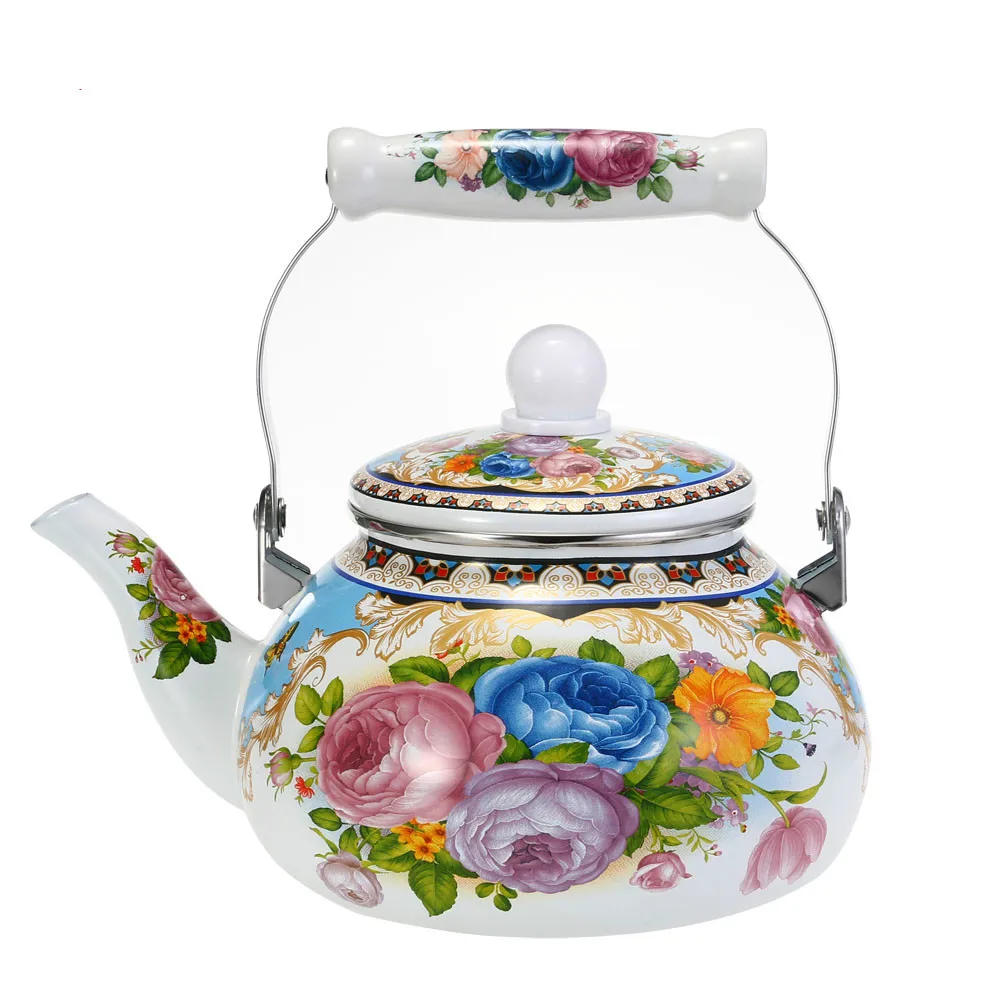 1pcs 2.5L Flowers Stamp Pot Smooth Kettle Enamel Tea Pot Used On Electromagnetic Stove/Gas Range/Electronic Tube