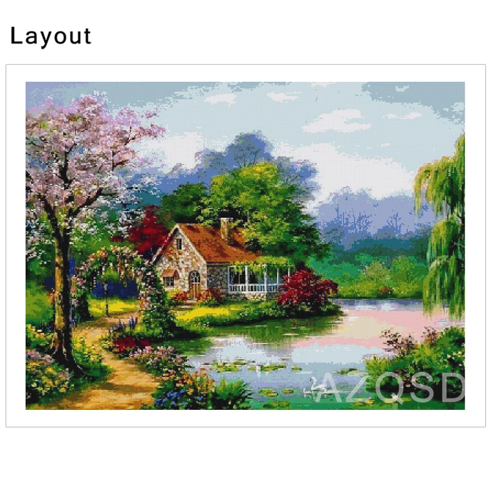 AZQSD Diamond Mosaic Spring Scenery Diamond Painting DIY Full Square Round Diamond Embroidery Rhinestone Home Decoration