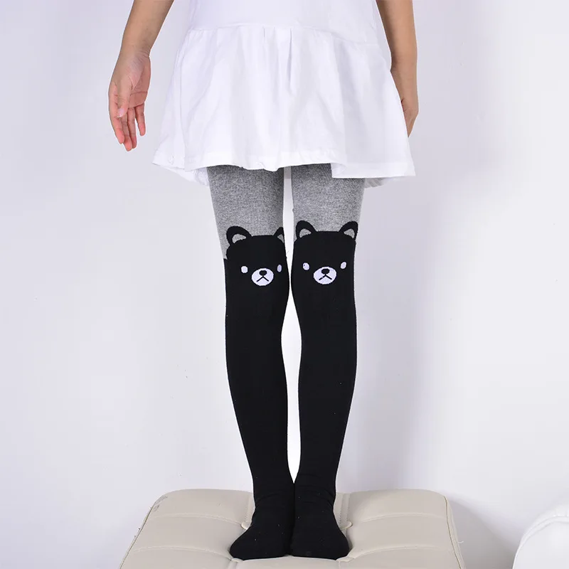 Весна Осень Обувь для девочек с рисунком милого кота Детские Колготки хлопковые колготки - Цвет: bear gray