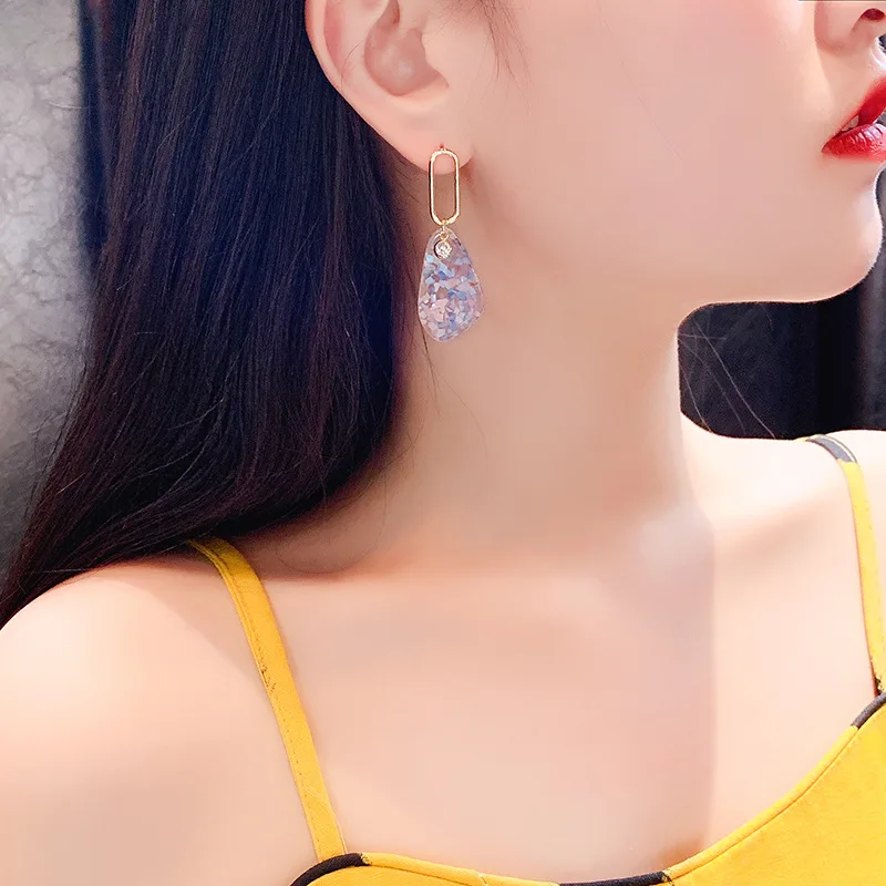 

Transparent Acrylic Drop Earrings S925 Silver Needle Candy Colored Simple Geometric Asymmetrical Fashion Jewelry 2019