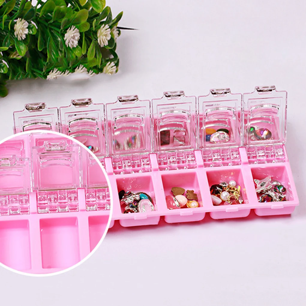 

New Portable 12 Grid Nail Art Clear Empty Plastic Storage Case Bead Earring Jewelry Box Container Manicure Kit Holder