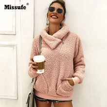 Missufe, зимние женские толстовки с искусственным мехом, водолазки, свитшоты, осень, женские свободные повседневные флисовые пуловеры на молнии, большие размеры