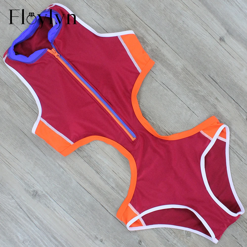 Floylyn One Piece Swimsuit Women Bodysuit Zipper Sexy Beach Swimwear