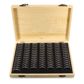 

1Set Coins Display Storage Wooden Storage Box 100Pcs Round Capsules Coins Collection Home Storage Boxes