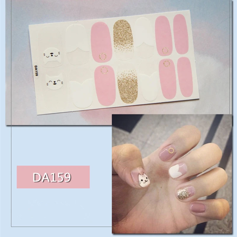 

Lamemoria 14tips Glitter Powder Gradient Color Sticker Nail Wraps Full Cover Nail Polish Stickers Self-Adhesive Nail Accessories