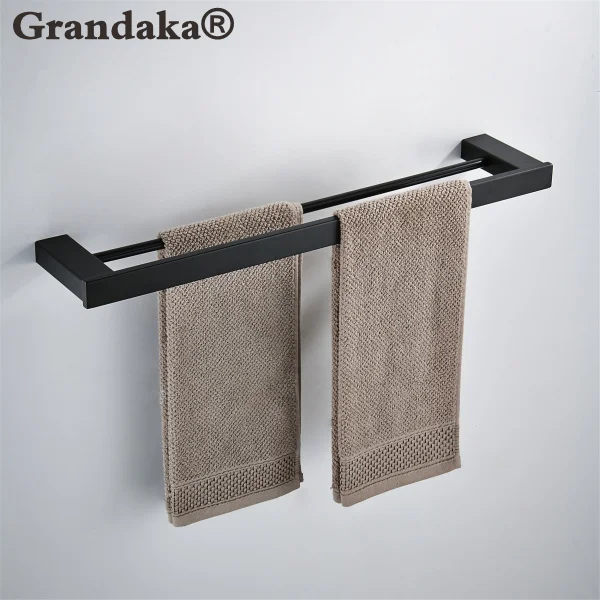 Sus 304 Stainless Steel Black Matte Wall Mounted Towel Double Bar Towel