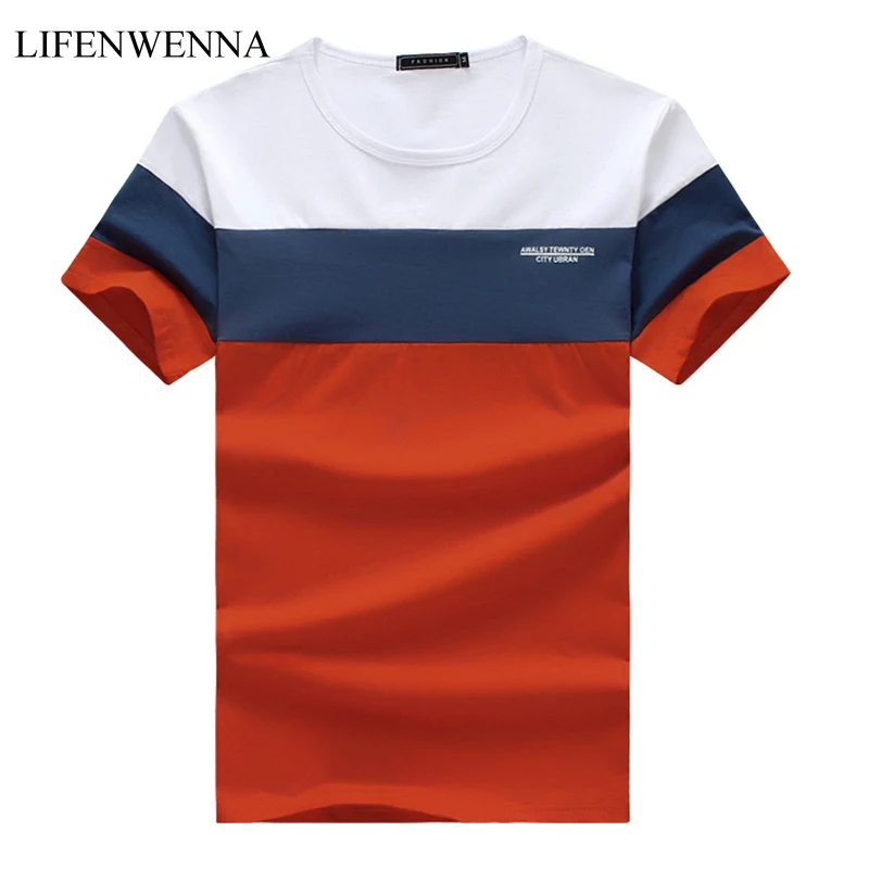 New Summer Men's T Shirt 2019 Fashion Striped T Shirt Mens Clothing Trend Slim Fit Short Sleeve Casual Mens Top Tees Shirt 5XL