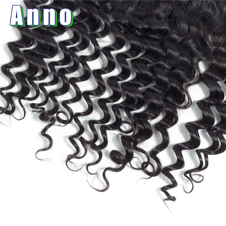 Annowig Deep Wave Lace Frontal Peruvian Human Hair 13*4 Lace Closure Middle/Free/Three Part Non Remy Hair Natural Color No Smell