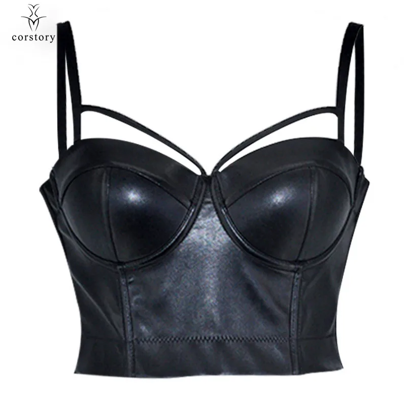 leather black bralette