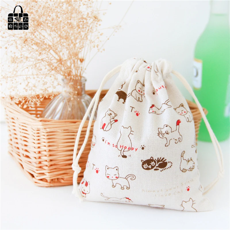 

1 x Cute cat 100% cotton bag Travel Accessories Clothes underwear shoes toy Storage Pouch Luggage Packing Organizers bag