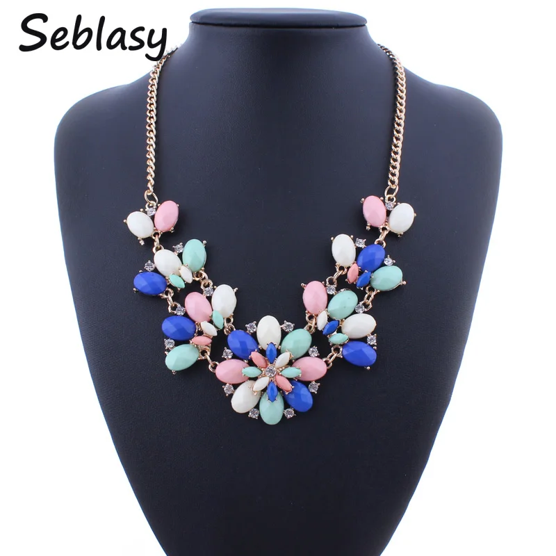 Seblasy Retro Ethnic Acrylic Stone Crystal Flower Maxi Temperament Collar Choker Necklaces &amp Pendants Women Statement Jewelry | Украшения