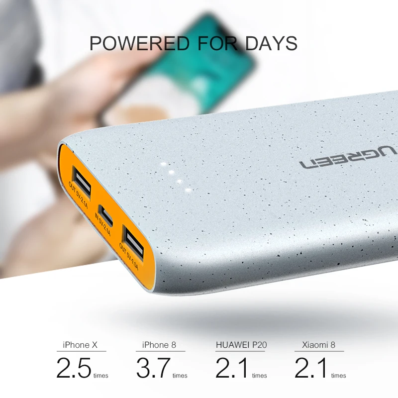 Ugreen Power Bank 20000mAh Slim Powerbank For Xiaomi Mi 8 Portable External Battery Charger For iPhone 7 8 X Dual USB Pover Bank