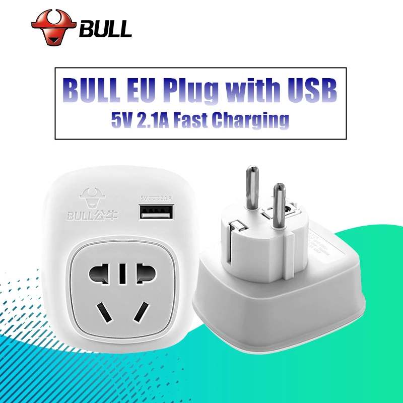 

BULL European KR EU Plug Adapter AU UK American US To EU KR Euro German Travel Adapter USB Electrical Plug Power Sockets Outlet