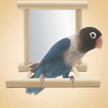 

Cockatiel Parrots Small Birds Parrot Toys Wooden Pet Toy Mirror Fun Toy For Pet Parrots Climb Accessories