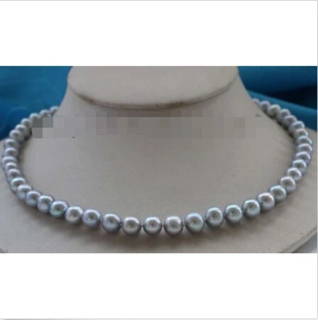 

Free shipping 17 Natural 10mm Gray Round Pearl Necklace 925silver clasp #f2433!^^^@^Noble style Natural Fine jewe (C0309)