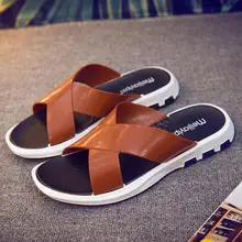 Летние мужские тапки из кожи ПУ пляжные сандалии мужские уличные Нескользящие дизайнерские Вьетнамки домашние Тапочки для ванной мужская обувь