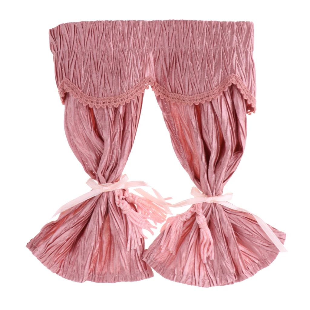 1:12 Scale Dollhouse Miniature Cute Satin Silk Long Curtain for Dolls Bedroom Room Furniture Decor Accessory