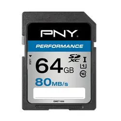 Pny Performance, 64 ГБ, SDXC, Class 10, UHS-I, 80 МБ/с./с, черный