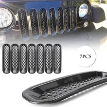 7 шт. Авто Передняя решетка вставка сетка гриль для Jeep Wrangler JK 2007 2008 09 10 11 12 13 14 15 черный ABS пластик