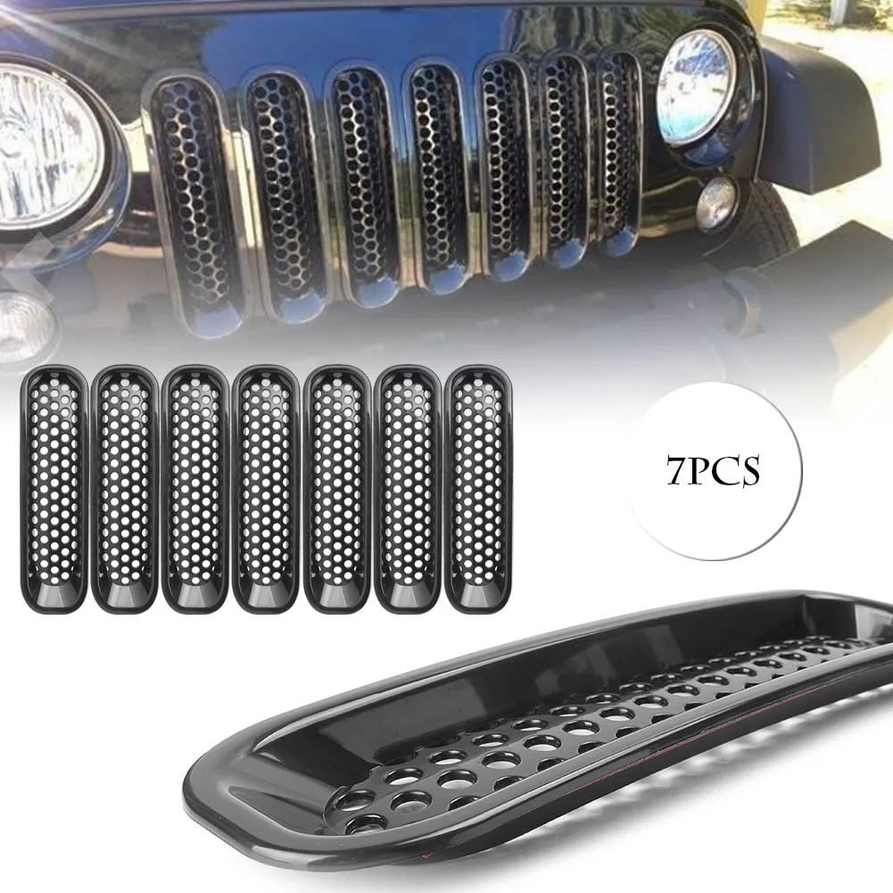 7 шт. передняя решетка для Jeep Wrangler JK 2007 2008 2009 2010 2011 2012 2013 2014 15 2016 2017 черный