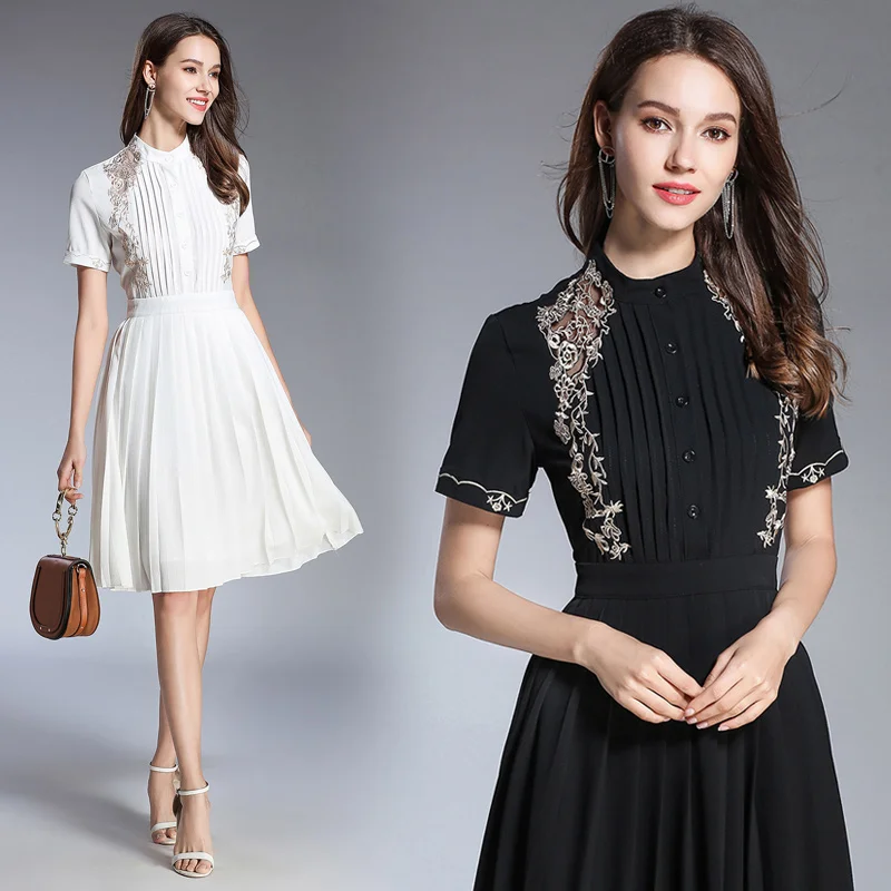 Aliexpress.com : Buy 2019 Summer Black White Pleated Dress Vintage