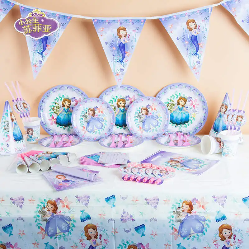 Дисней София Первый пластиковый стол Принцесса София бумажный стаканчик, тарелка детский душ ребенок день рождения семья поставка украшений для вечеринок