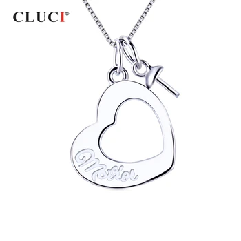 

CLUCI Silver 925 Simple Charms Pendant Gift for Mother Love Heart Wish Pearl Pendant Mounting Women Mother' Day Jewelry SP404SB