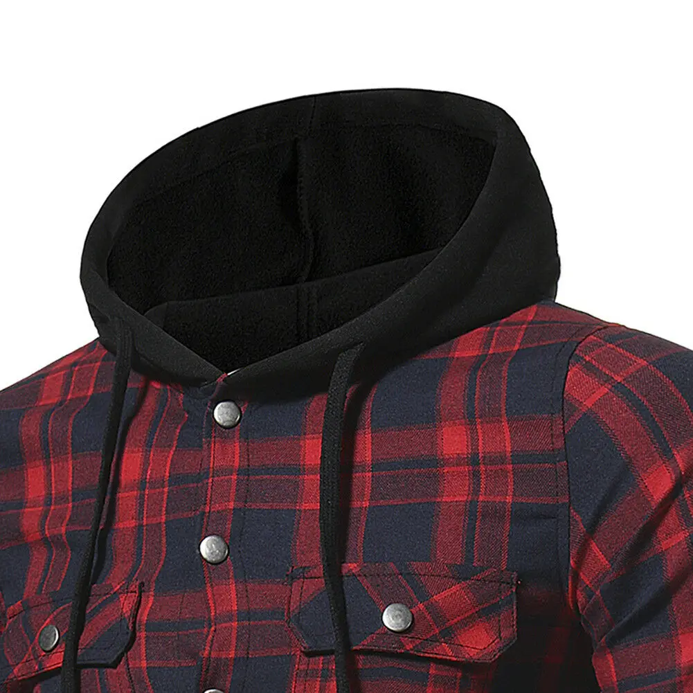 Brand New Style Plus Size Men Casual Long Sleeve Plaid Hooded Checked Pullover Shirt Tops Blouse