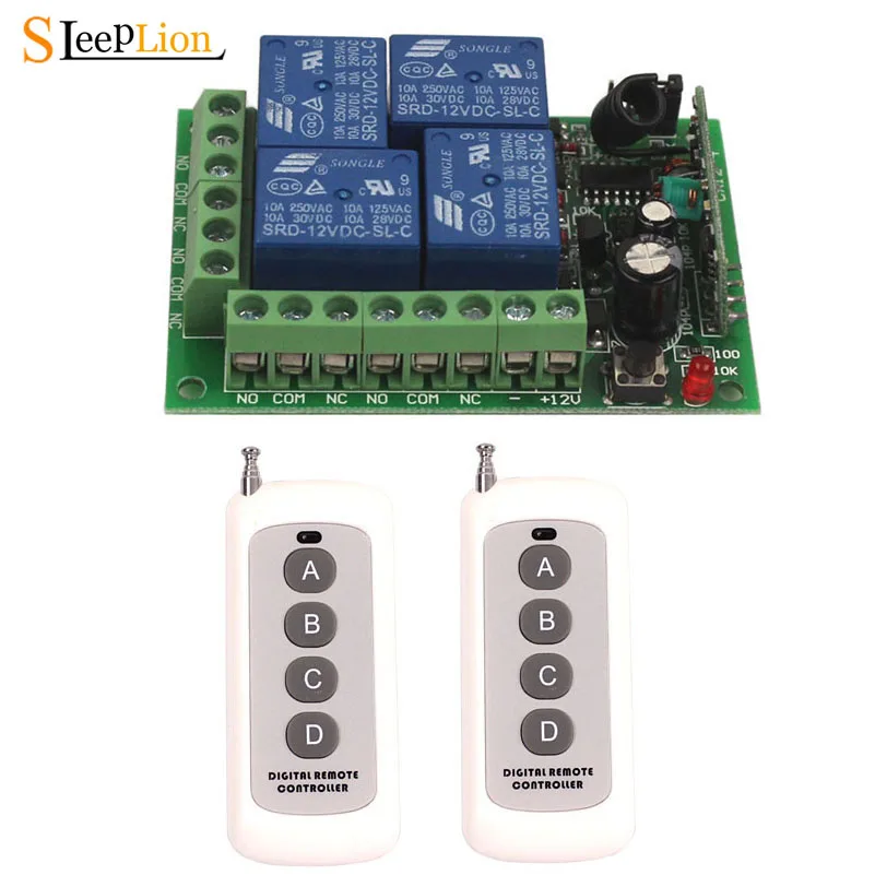 

Sleeplion 100M 12V 4Channel Wireless Smart Remote Switch Digital Smart Remote Control Relay Switch 12V 4 Ch Relays Module