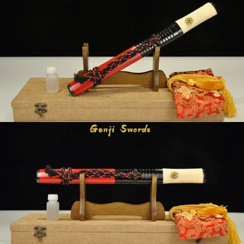 

Handmade Japanese Short Sword Damascus Folded Steel Clay-Tempered Samurai Tanto Katana Real Fish Leather Saya with OX Horn