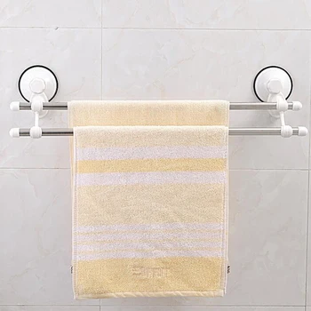 

Hot sell Home bathroom stainless steel towel rack Vacuum Suction Cup Towel Shelf Double towel Holder Shuang Qing 1807