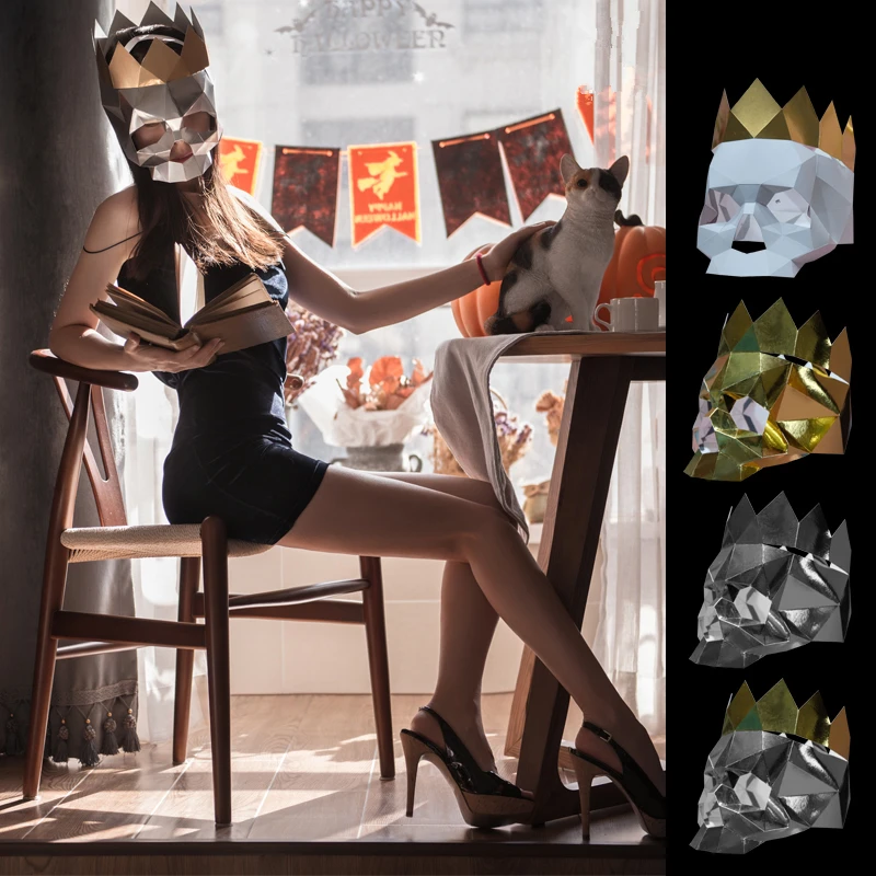 

3D Wraith King Leoric Skull Devil Paper Mask Diy Horror Halloween Party Makeup Skeleton Birthday Home Decoration Accessories