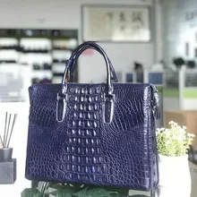 Синий цвет, натуральная кожа крокодила, мужской деловой портфель, сумка для ноутбука, официальная мужская сумка