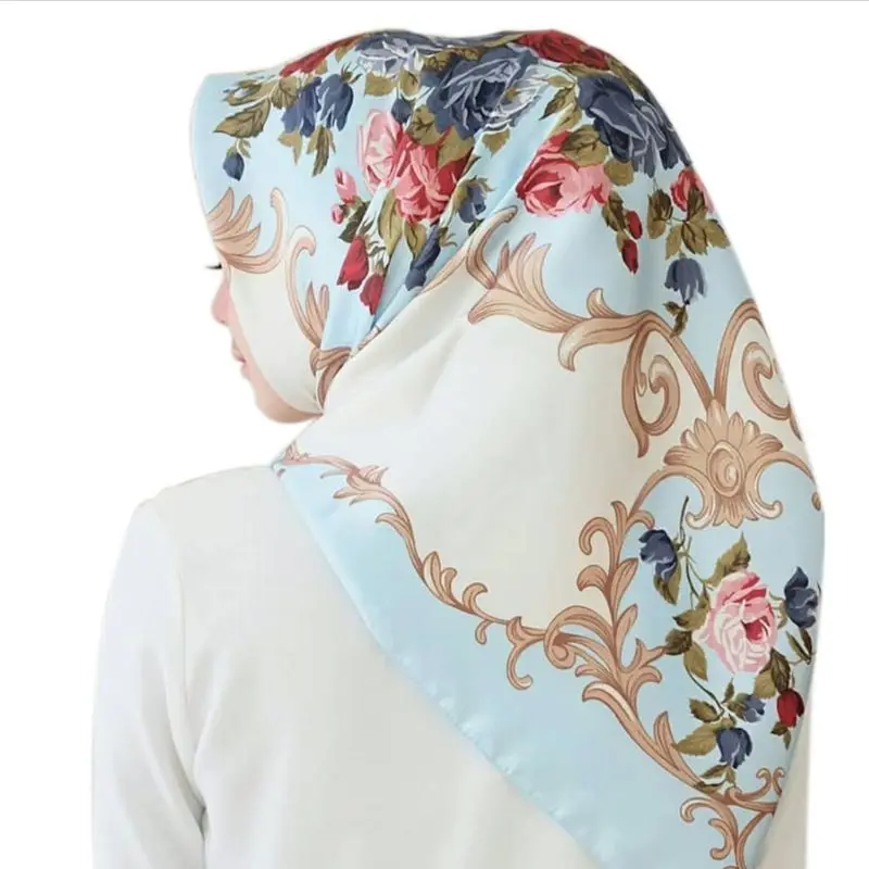 22 цвета Малайзийский Мусульманский Хиджаб Женский имитация шелка цветной геометрический цветочный квадратная шаль шарф исламский головной платок 90 см