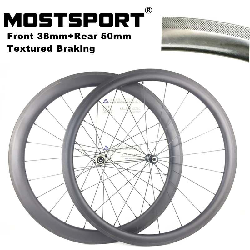 

700C Road Clincher Carbon Wheels Front 38mm/Rear 50mm With Novatec A511-F522 hubs Straight Pull Pillar 1420 Spoke Dimpled Brake