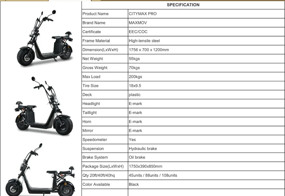 Популярная EEC 1500W 60V 20Ah литиевая Мощная батарея взрослый Электрический скутер