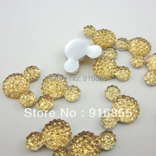 

Free shipping 30pcs/lot 16*12mm Champagne Mickey Head Shape Cartton Flatback Resin Rhinestone DIY Decoration