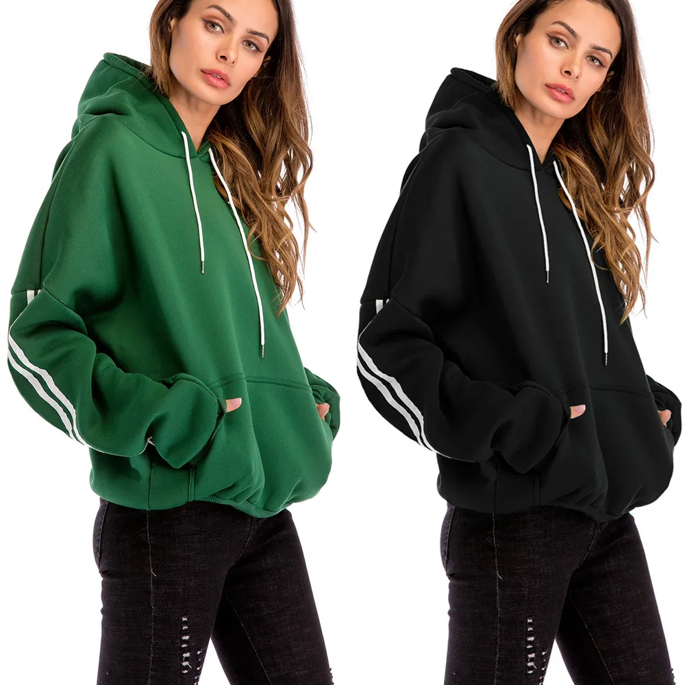 

Women Hoodies Sweatshirts Plus Size Casual Solid Hooded Blouse Loose Striped Pocket Sweatshirt Long Sleeve Hooded Hoodies