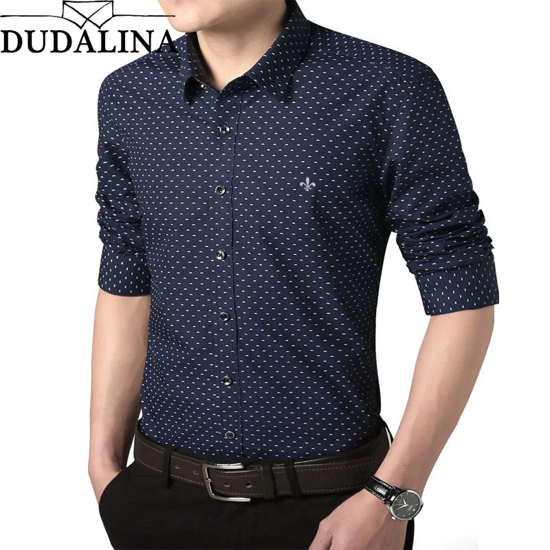 Achat Dudalina Chemise Mâle 2018 À Manches Longues Hommes Polka Dot Chemise Casual Haute Qualité Homme D affaires Chemise Slim Fit Designer Robe